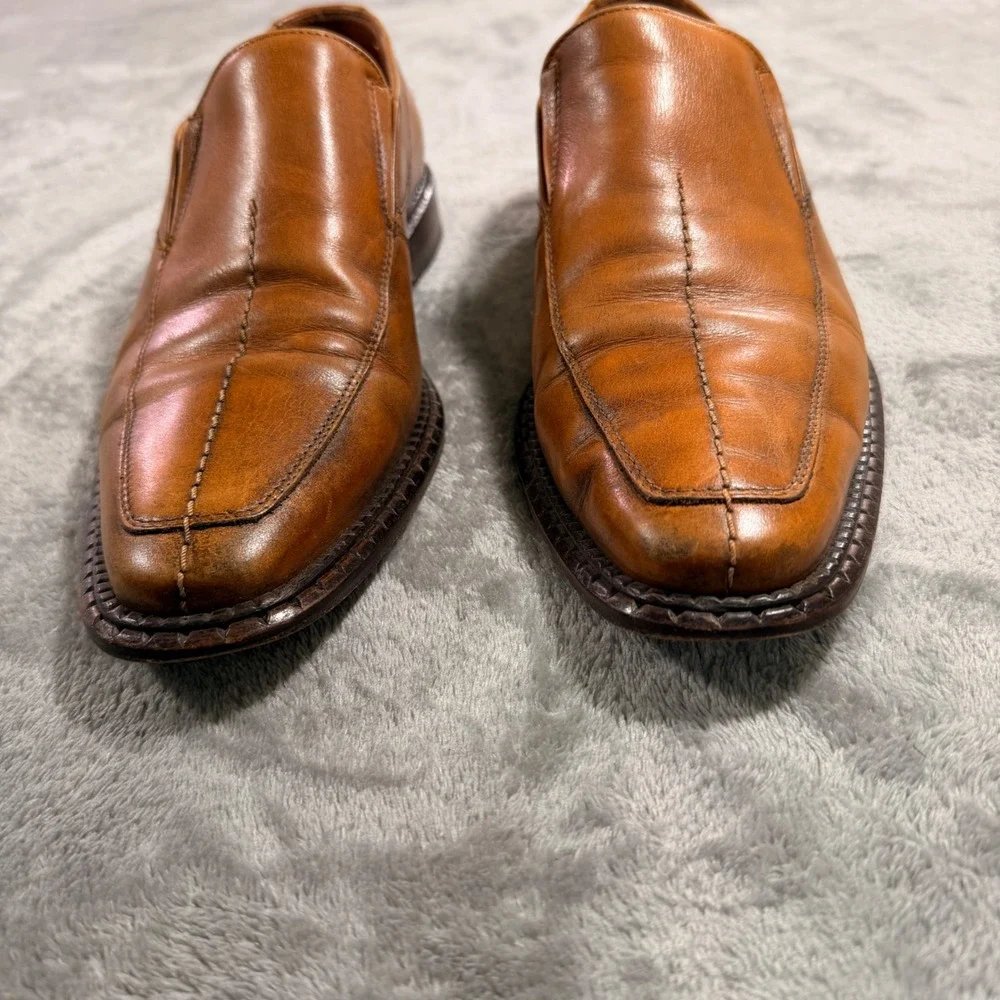 Kingston Loafers Mens Tan Leather Square Toe Slip On Made in Spain 41 Shoes